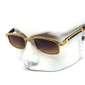 Men Sunglasses Square Brown Lens Fashion Diamond Blinfg Hip Hop Style Lentes New